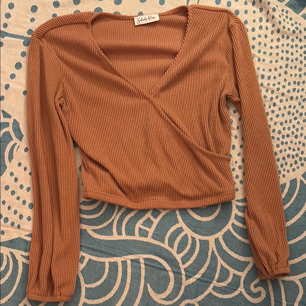Women's Tan Ribbed Wrap Top